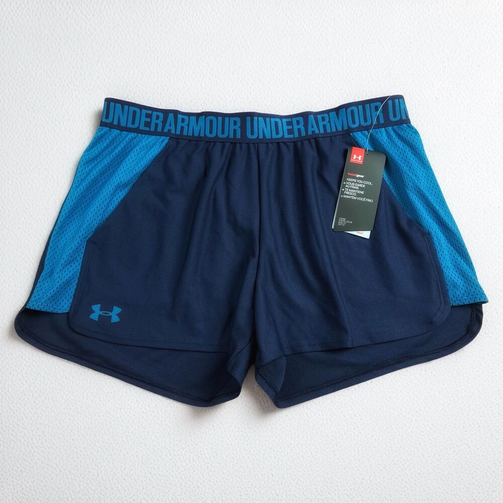Under Armour Women's Navy Blue Mesh Inset 'Play Up' 2.0 Shorts L Large 1300824